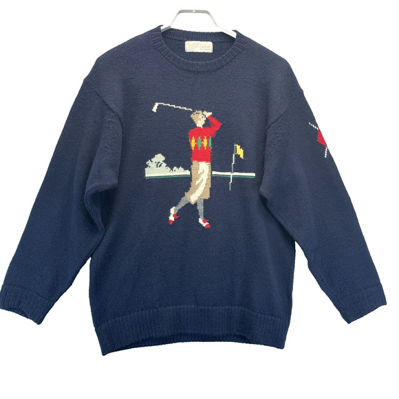 Vintage Aquascutum of London Golf Themed Sweater Unisex Chest 42 Retro Preppy - Picture 1 of 6